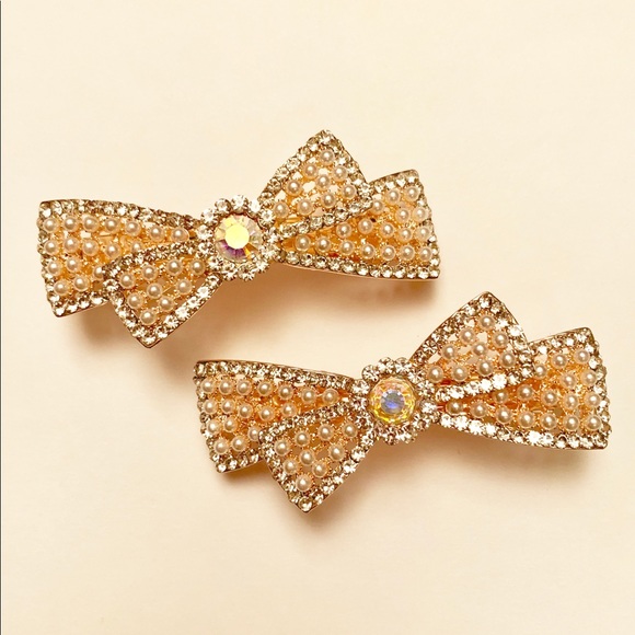 LAST CHANCE⚜️SET/2 Bling Bow Hair Clips - Picture 2 of 5